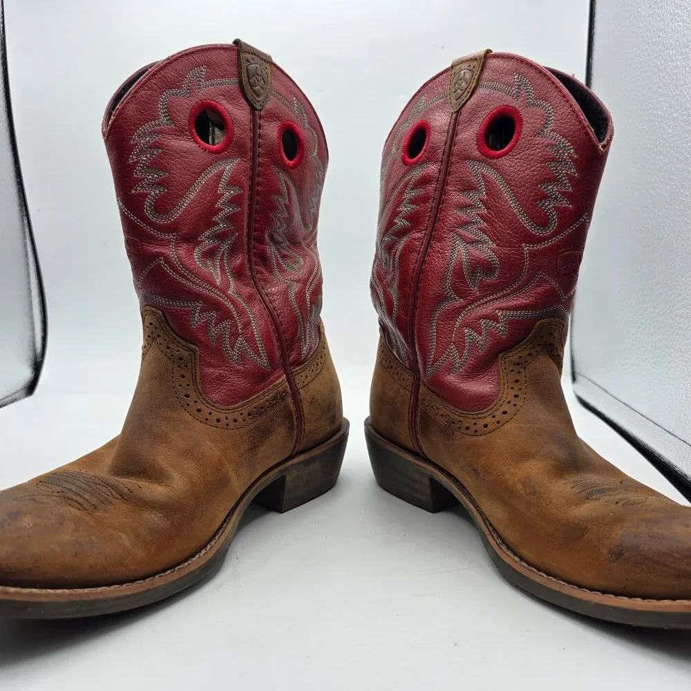 Ariat Heritage Roughstock Kids Size 3 Brown Red Western Leather Boots Casual - Picture 3 of 13